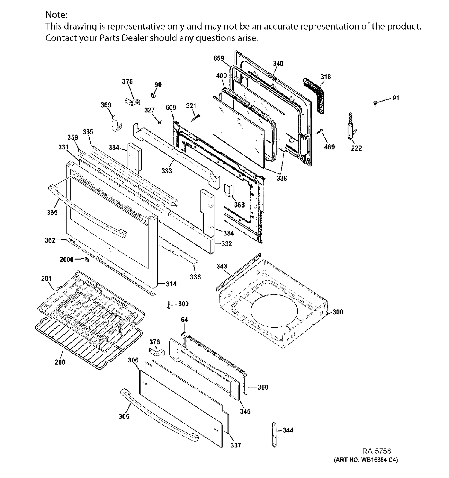 DOOR & DRAWER PARTS Diagram and Parts List for PC2B940SEF2SS  General Electric Range