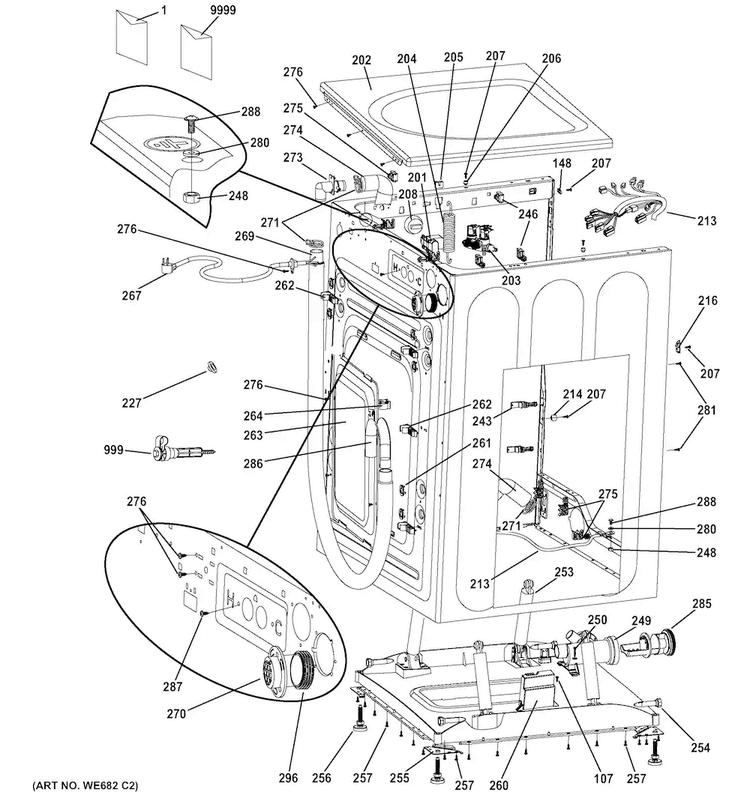 Cabinet & Top Panel Diagram and Parts List for GFWS1500D1WW  General Electric Washer