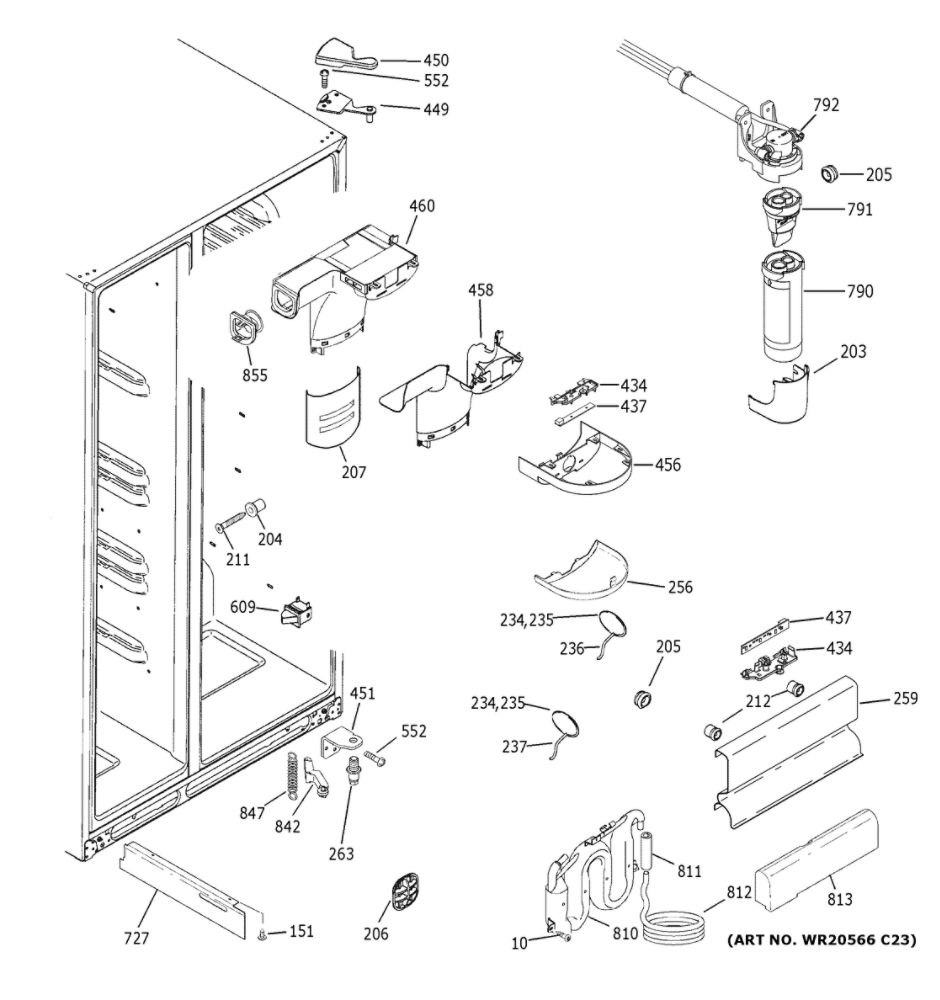 Fresh Food Section Diagram and Parts List for GSE23GGKNCCC  General Electric Refrigerator