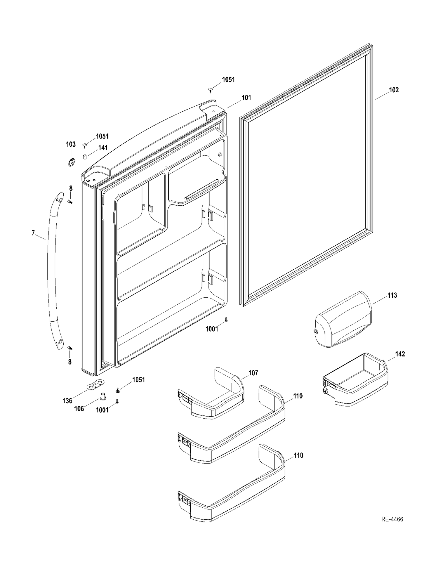 FF DOOR Diagram and Parts List for GBRL0HBXERBS  General Electric Refrigerator
