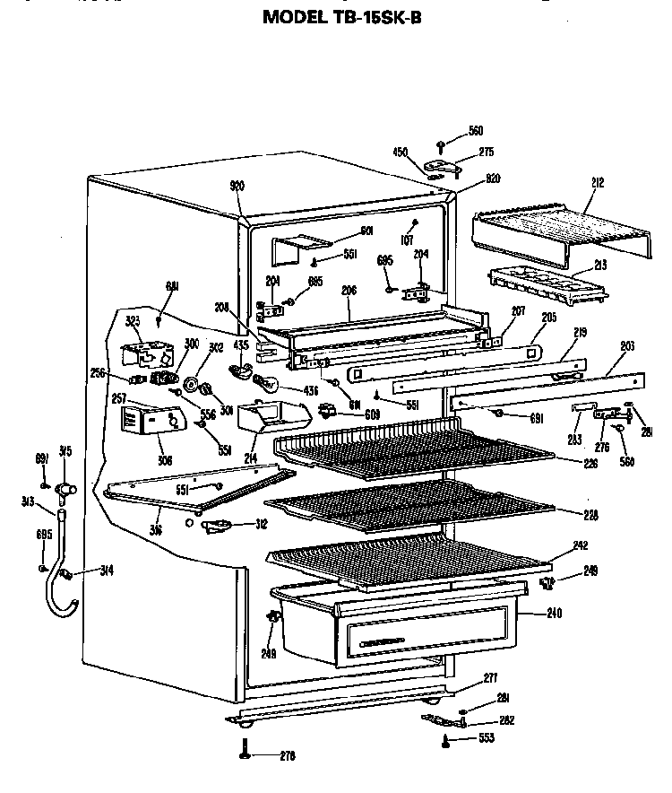 Cabinet Parts Diagram and Parts List for TB15SKB  General Electric Refrigerator