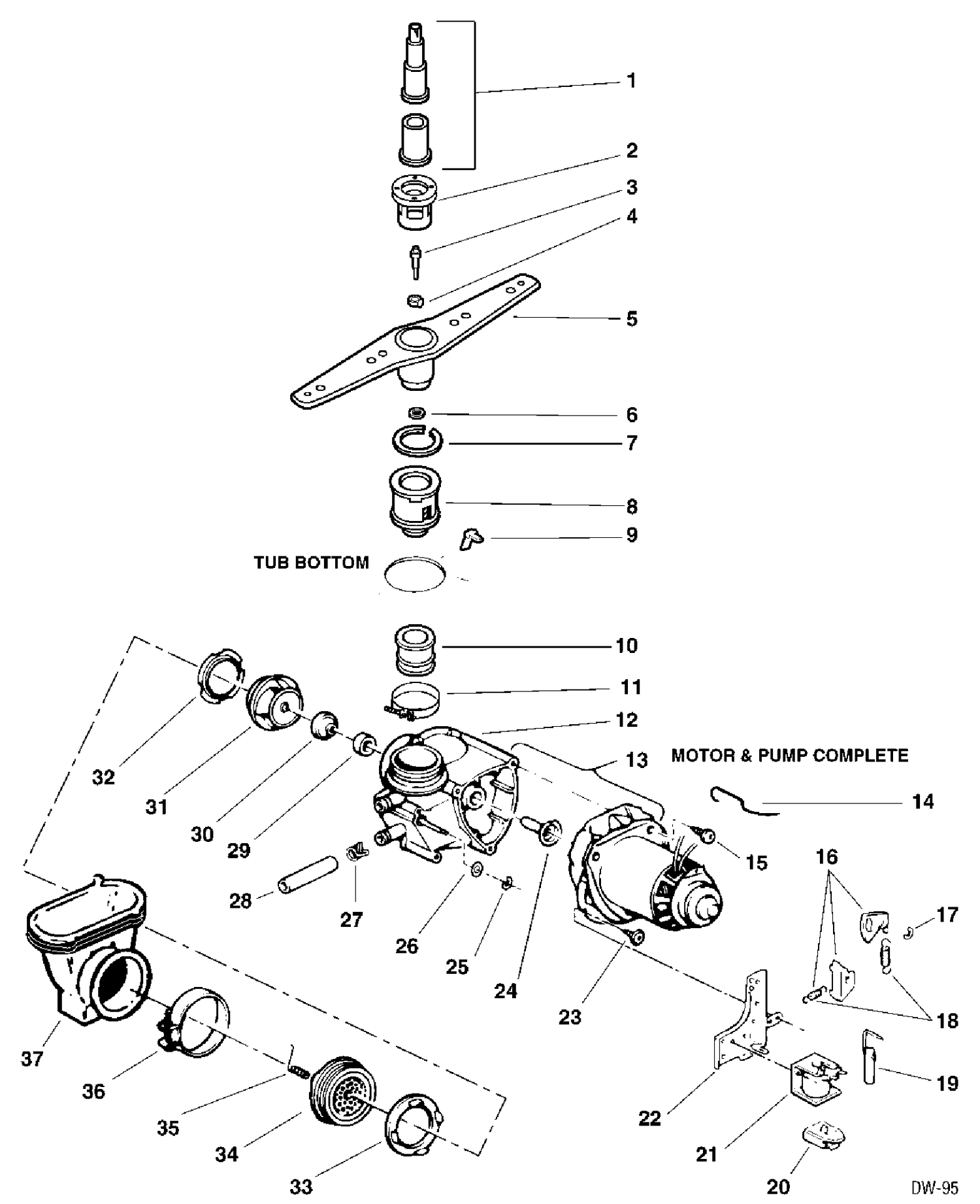 PUMP & MOTOR ASM. Diagram and Parts List for 40441119  General Electric Dishwasher
