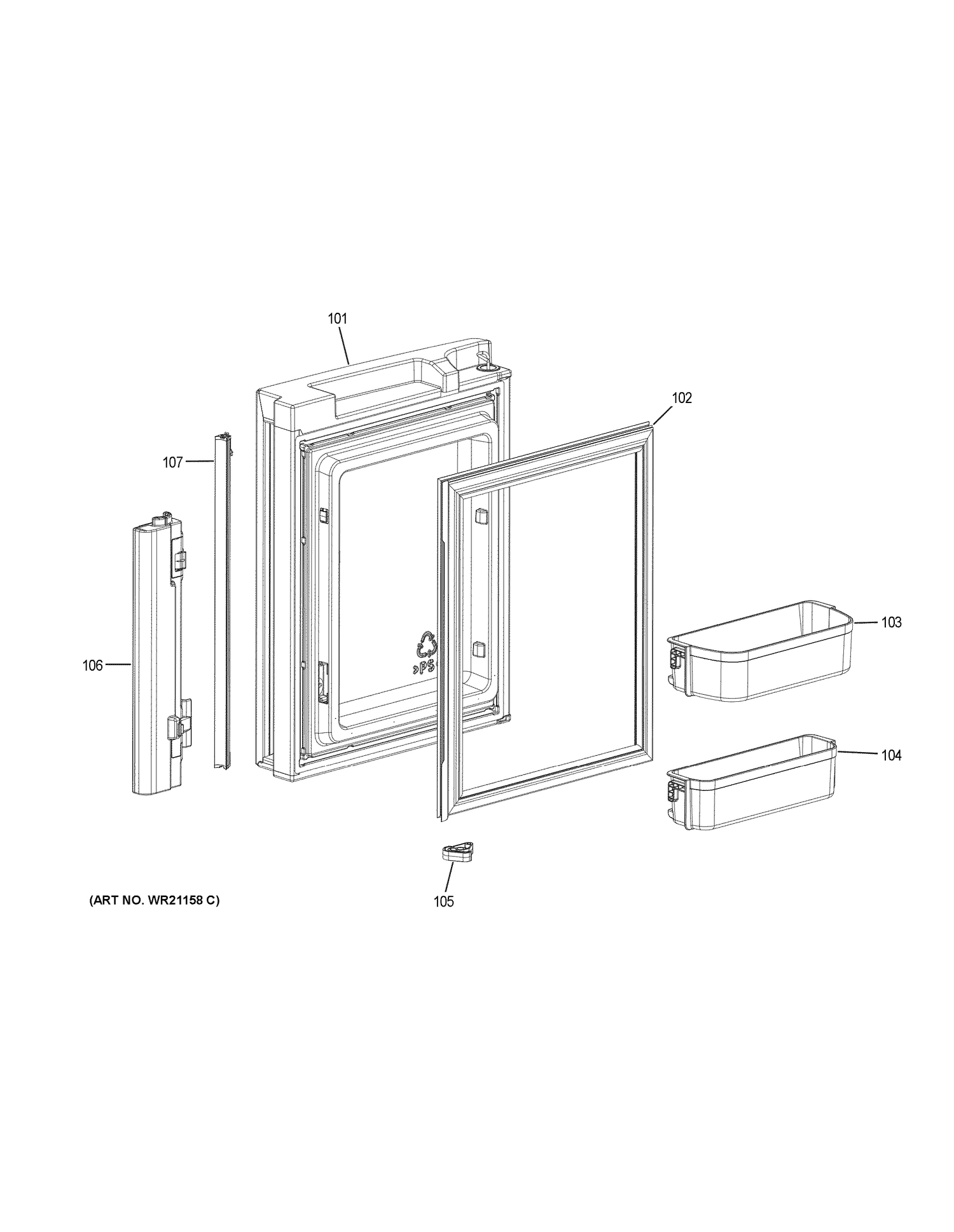FREEZER DOOR - LH Diagram and Parts List for G6S28TSLBSS  General Electric Refrigerator