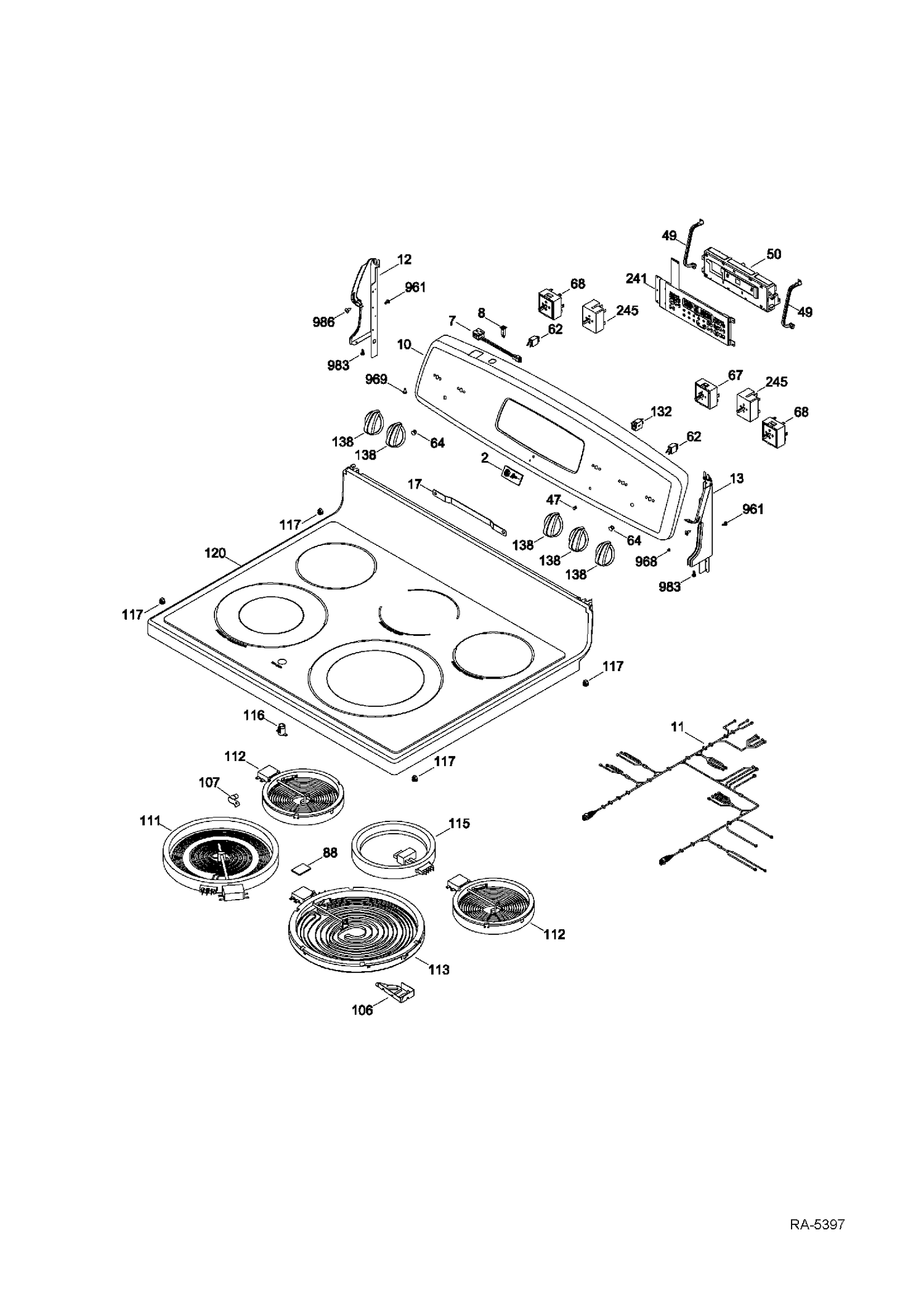 CONTROL PANEL & COOKTOP Diagram and Parts List for JCBP820ST3SS  General Electric Range