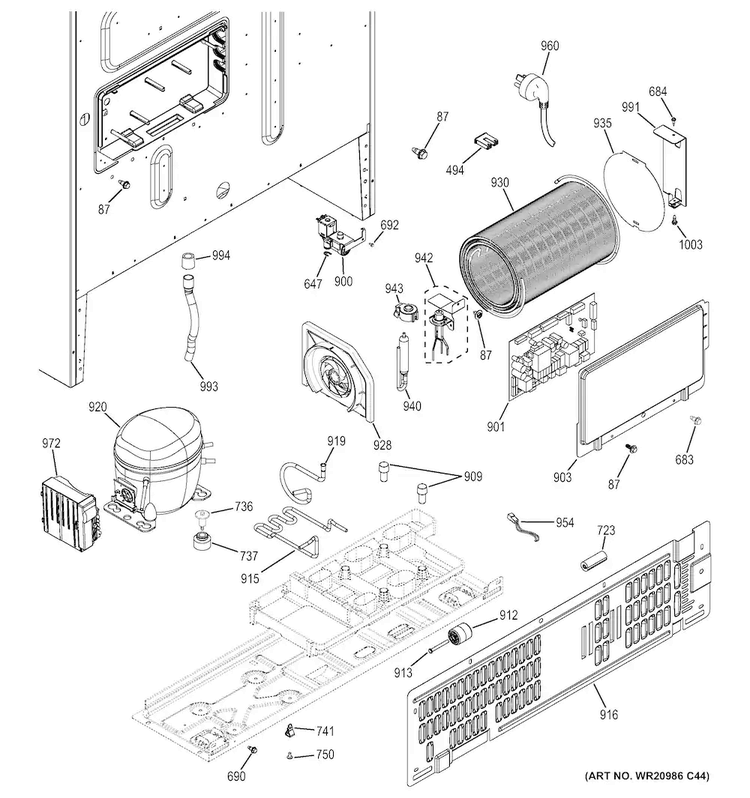 Machine Compartment Diagram and Parts List for PFH28PSHDSS  General Electric Refrigerator