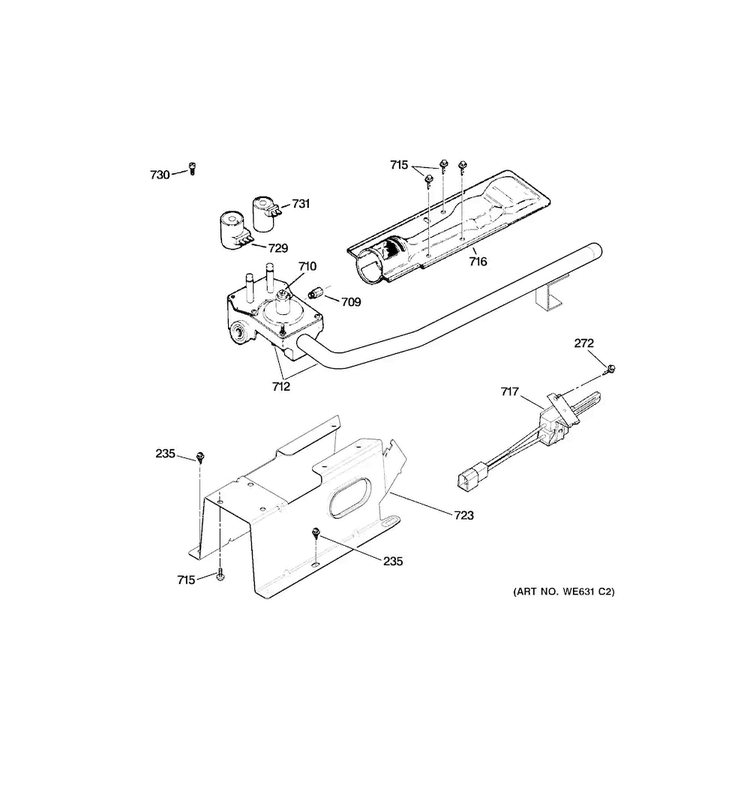 Gas Valve & Burner Assembly Diagram and Parts List for DNCD450GGCWC  General Electric Dryer