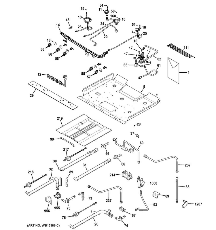 Gas & Burner Parts Diagram and Parts List for PGB950SEF1SS  General Electric Range