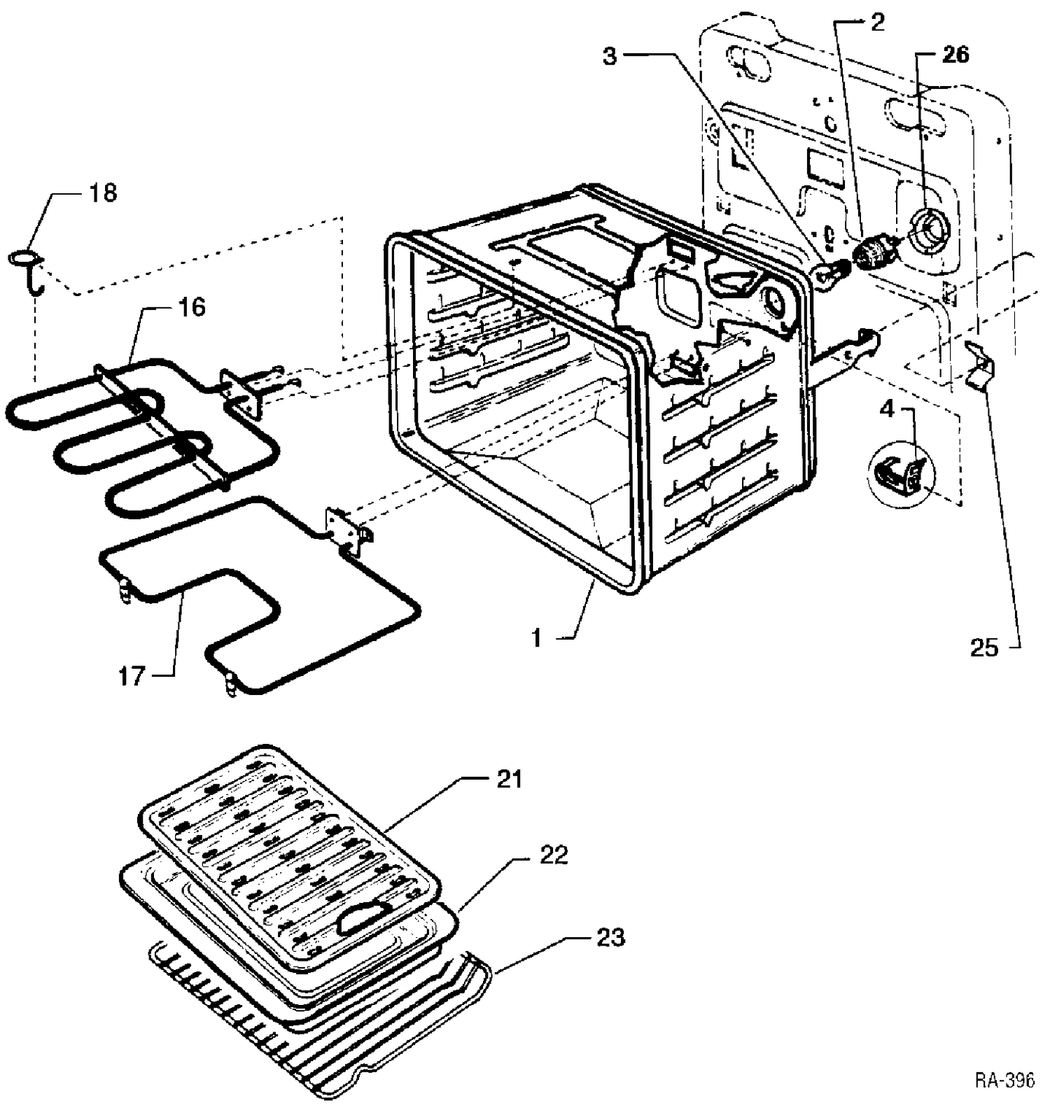 OVEN LINER PARTS Diagram and Parts List for 12450-1  General Electric Range