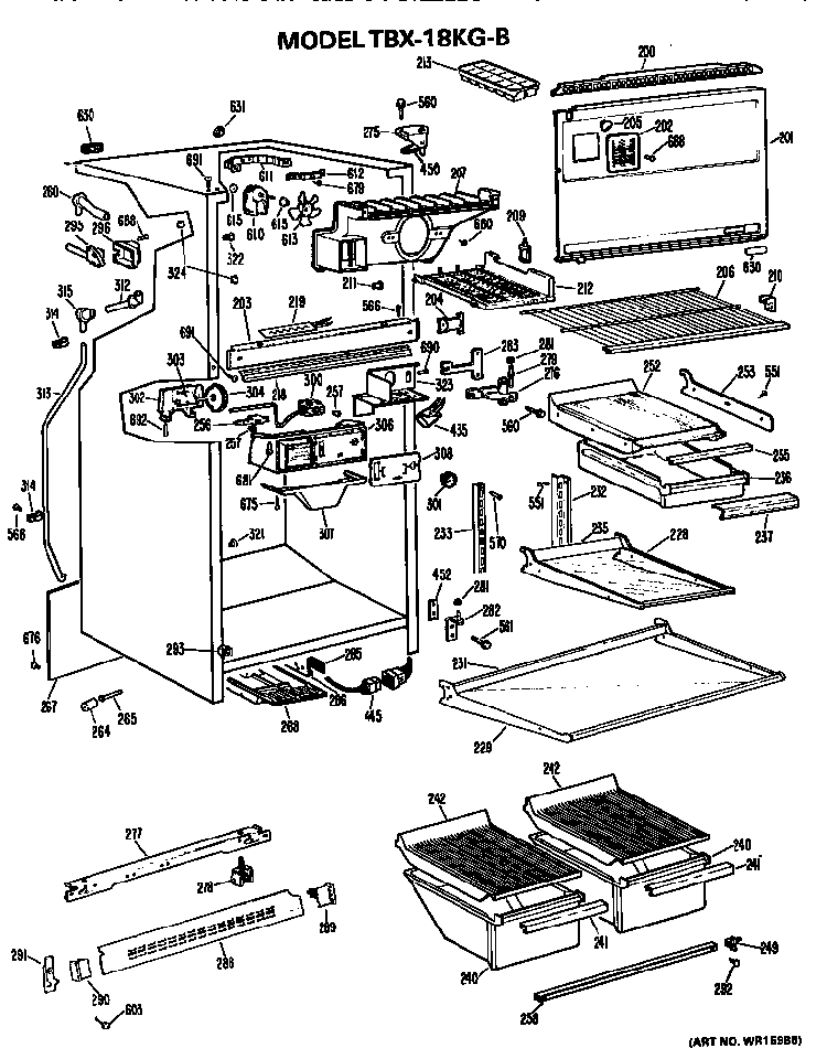 Cabinet Parts Diagram and Parts List for TBX18KGB  General Electric Refrigerator
