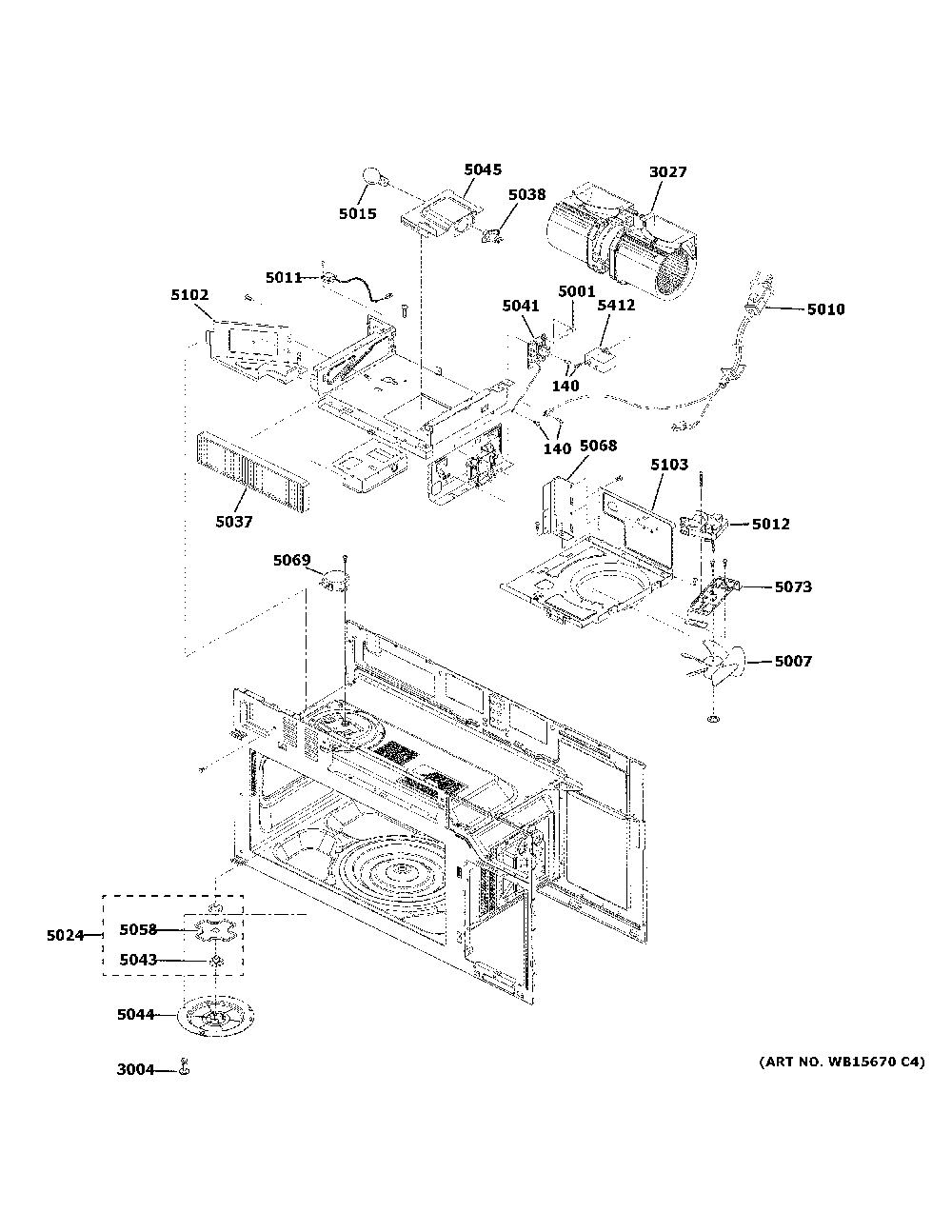 Interior Parts Diagram and Parts List for PVM9005BL8TS  General Electric Microwave