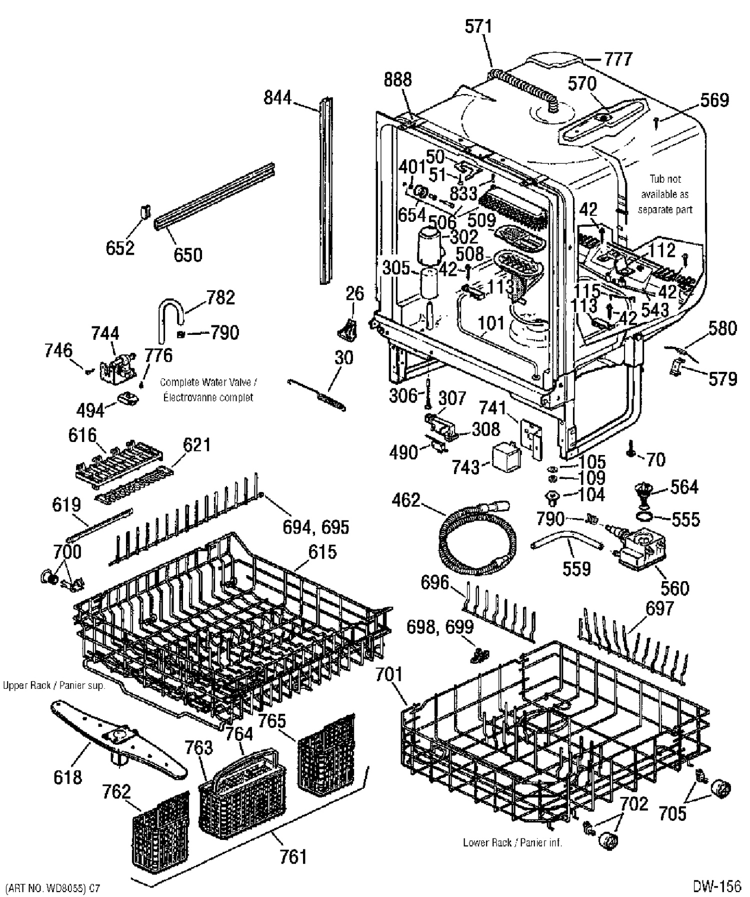 BODY PARTS Diagram and Parts List for GSD5911D00WW  General Electric Dishwasher