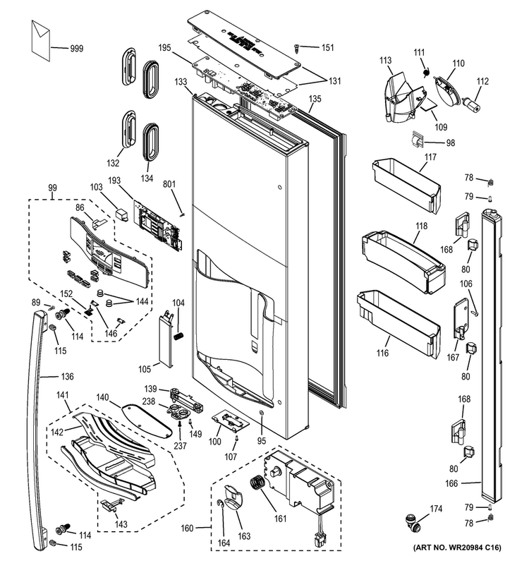 Dispenser Door Diagram and Parts List for PYE22PSHCSS  General Electric Refrigerator