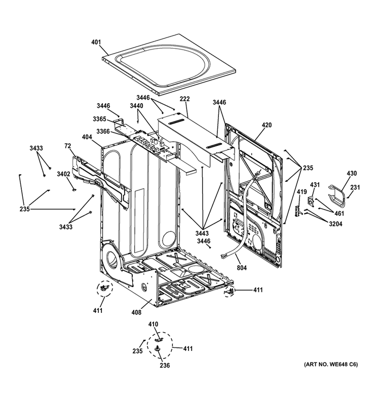 Cabinet Diagram and Parts List for GFDN110ED3WW  General Electric Dryer