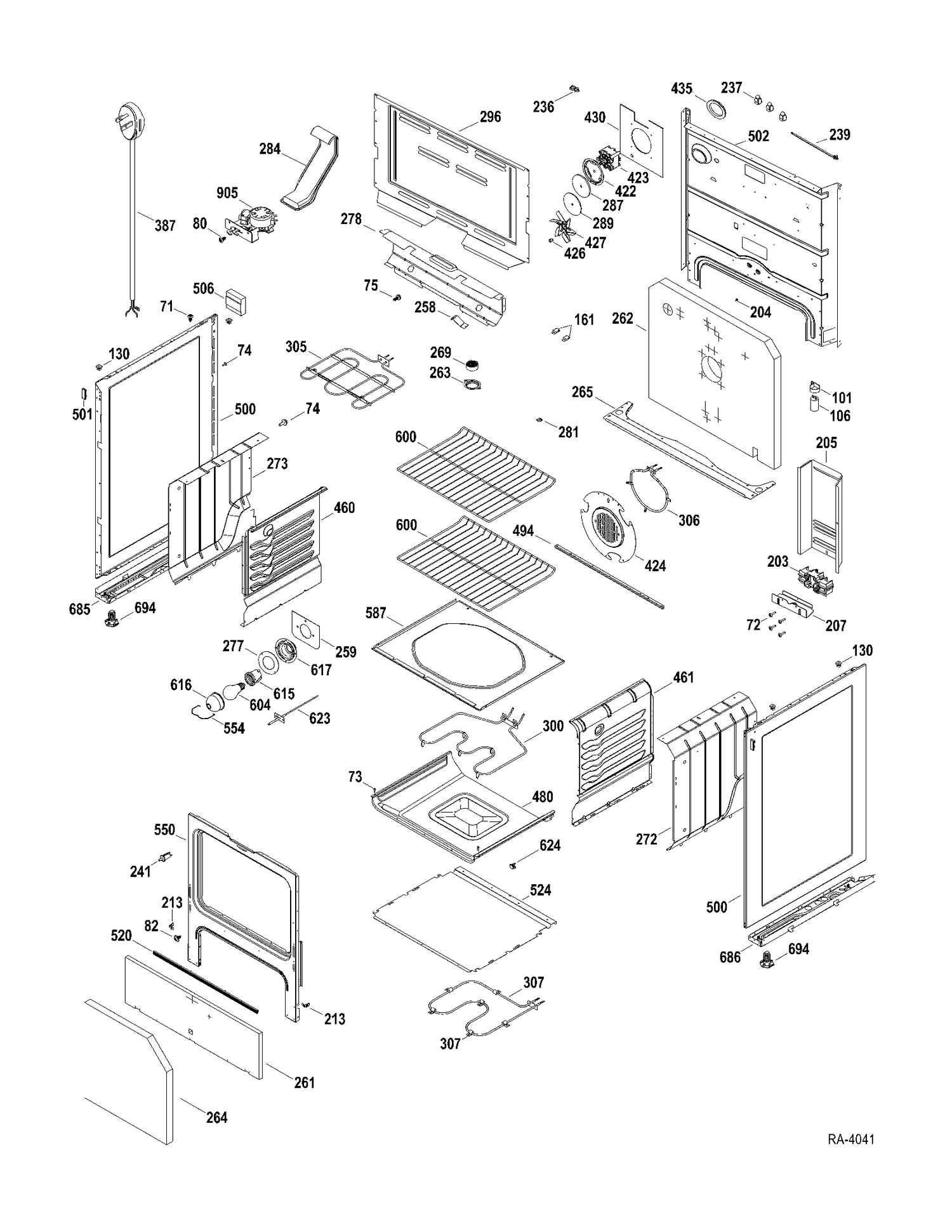BODY PARTS Diagram and Parts List for JCBP84SP1SS  General Electric Range