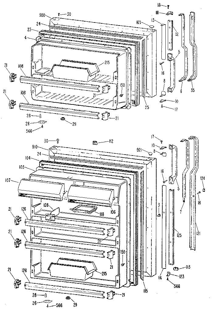 Doors Diagram and Parts List for TBX24ZKER  General Electric Refrigerator