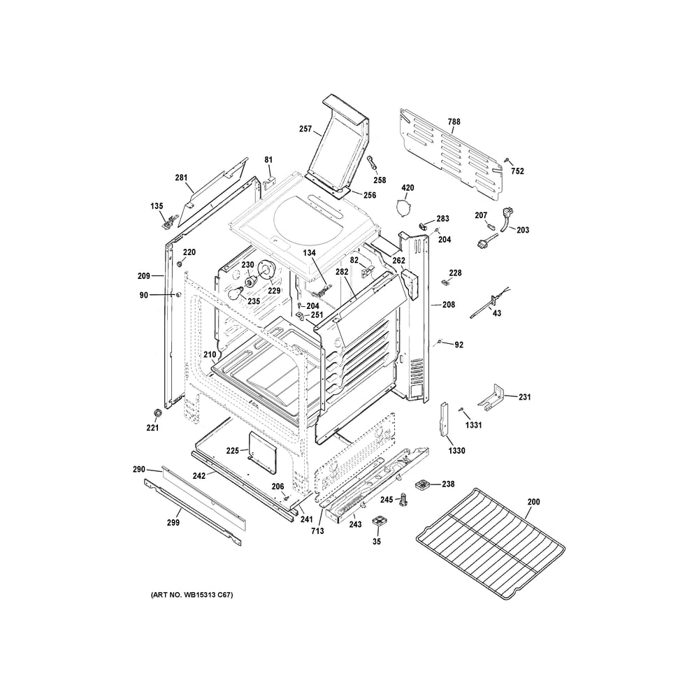 Body Parts 1 Diagram and Parts List for JGBS66EEK7ES  General Electric Range