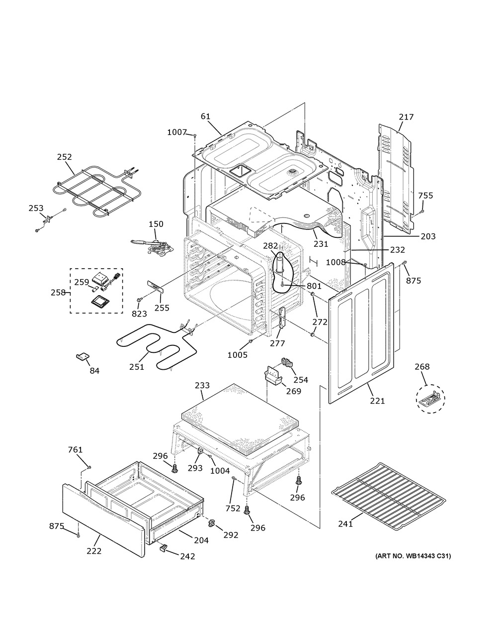 Body Parts Diagram and Parts List for XB258RM4SS  General Electric Range