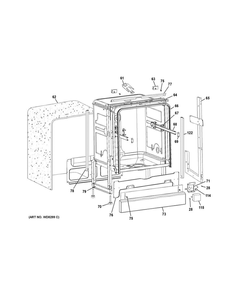 Body Parts Diagram and Parts List for GLDA690F00BB  General Electric Dishwasher