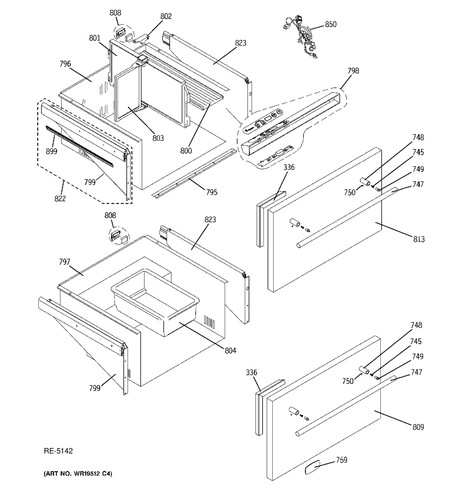 DOORS & CONTROLS Diagram and Parts List for ZIDS240PBASS  General Electric Refrigerator
