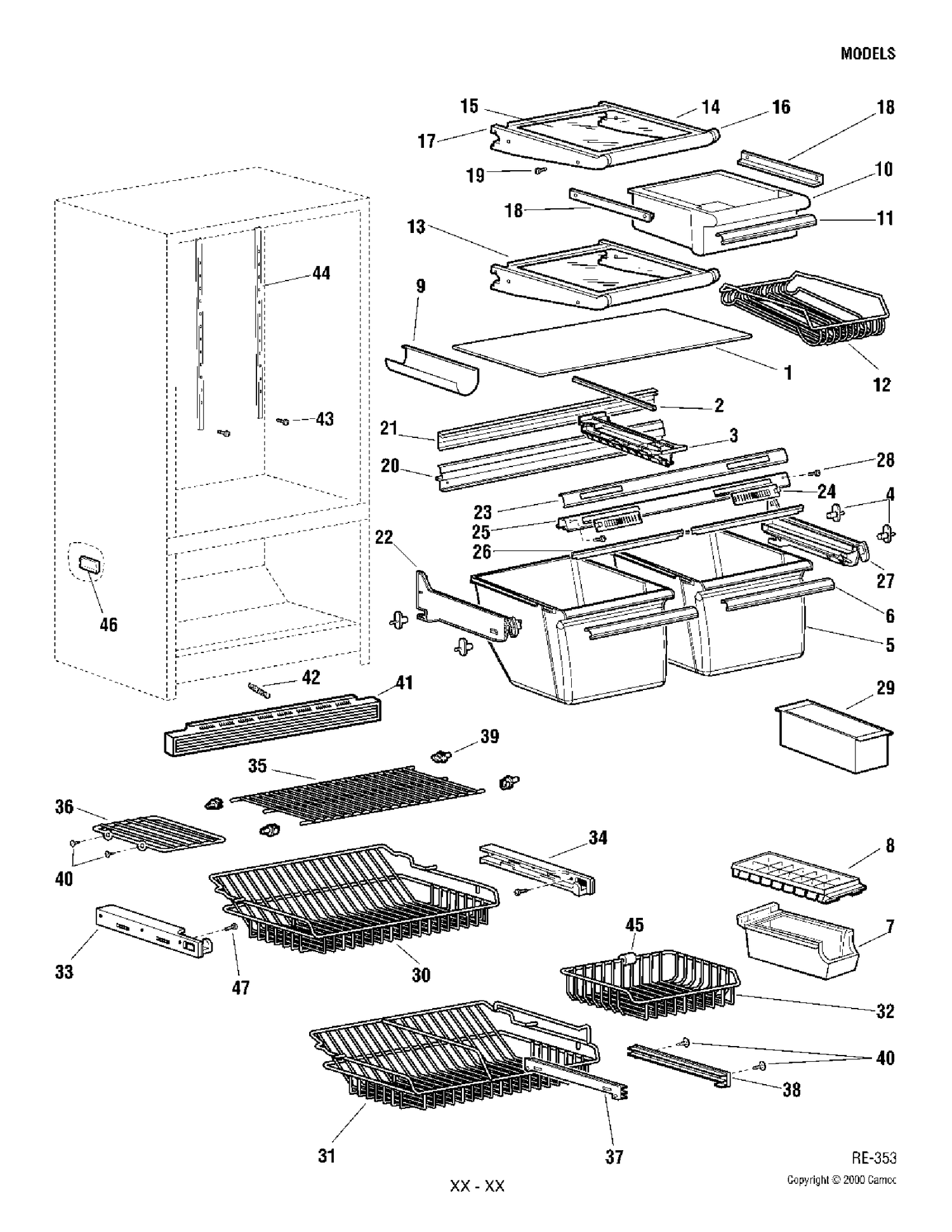 CABINET Diagram and Parts List for TCC18ZAADWW  General Electric Refrigerator