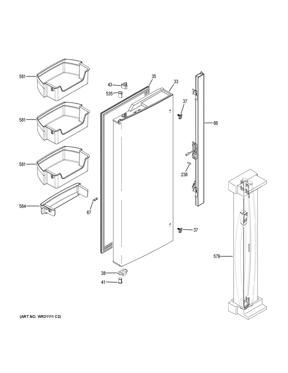 Fresh Food Door - Lh Diagram and Parts List for GNE25JGKGFBB  General Electric Refrigerator