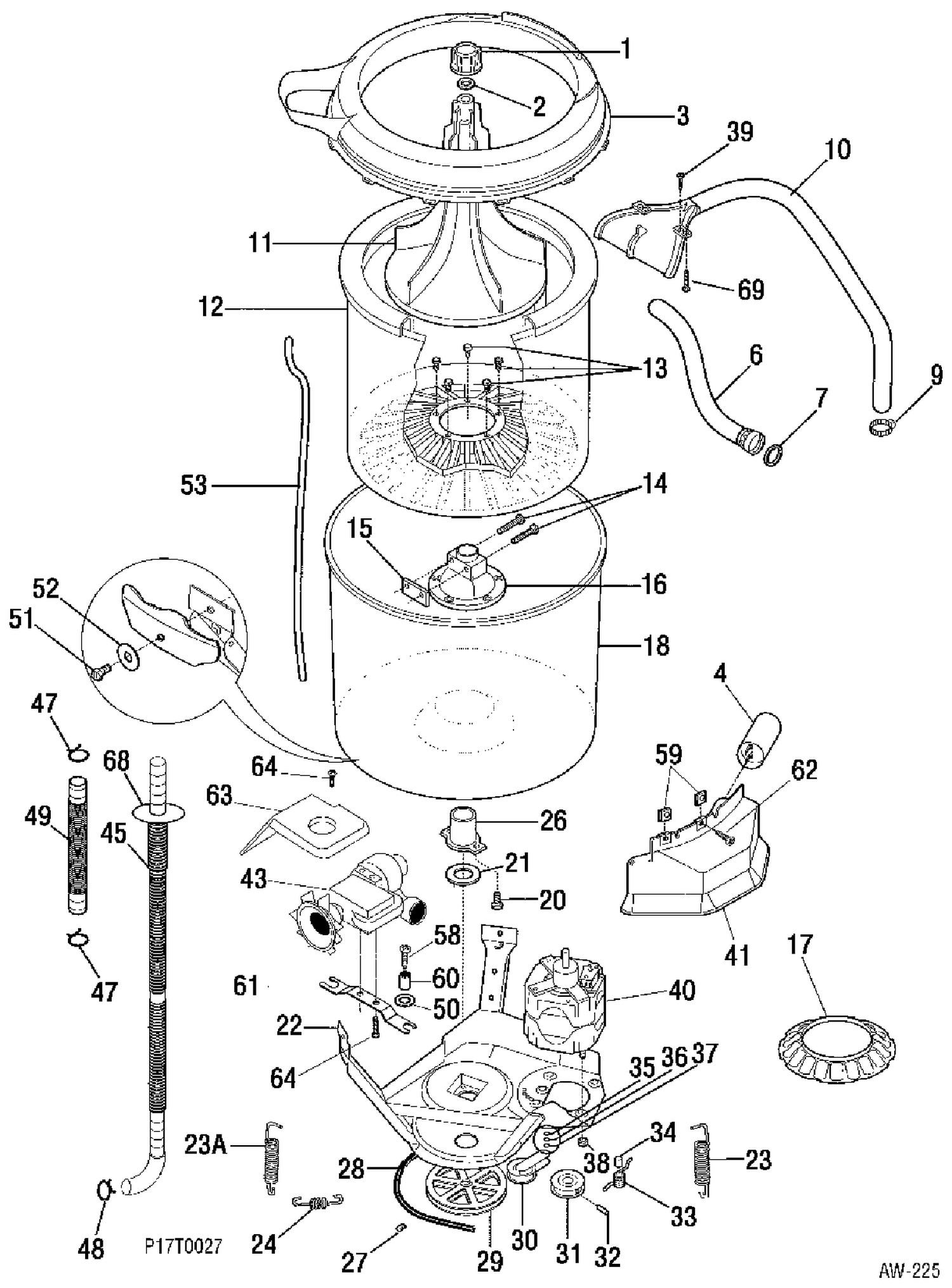 MOTOR / TUB Diagram and Parts List for 52750-4  General Electric Washer
