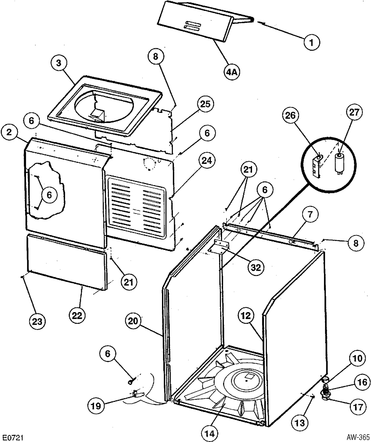 CABINET Diagram and Parts List for GW7000KW127  General Electric Washer