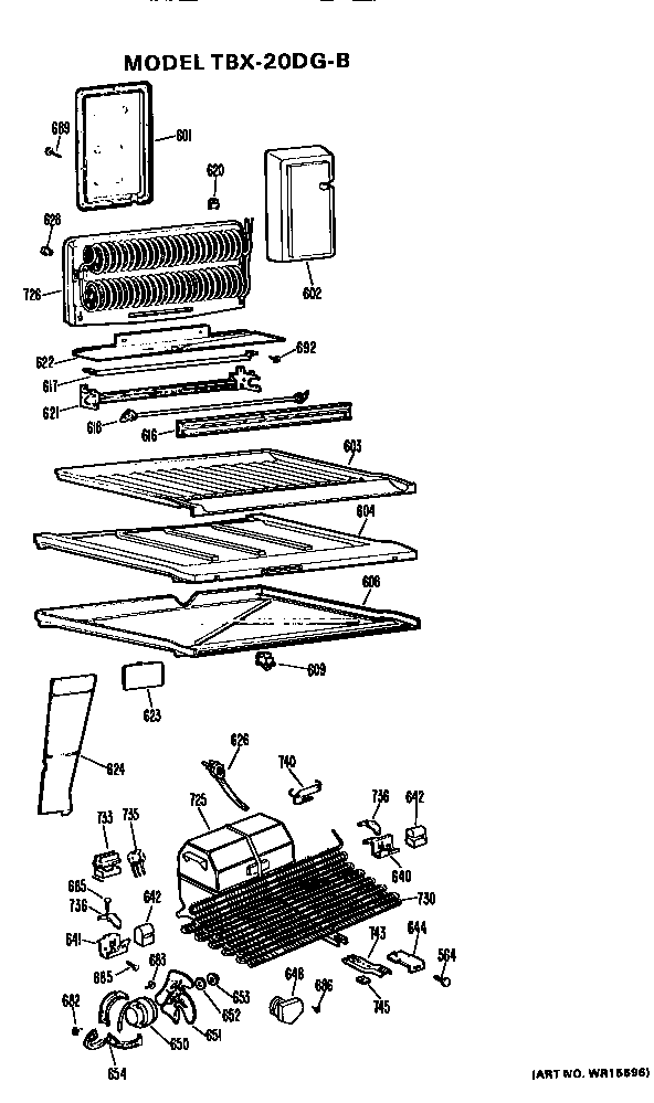 Unit Parts Diagram and Parts List for TBX20DGB  General Electric Refrigerator
