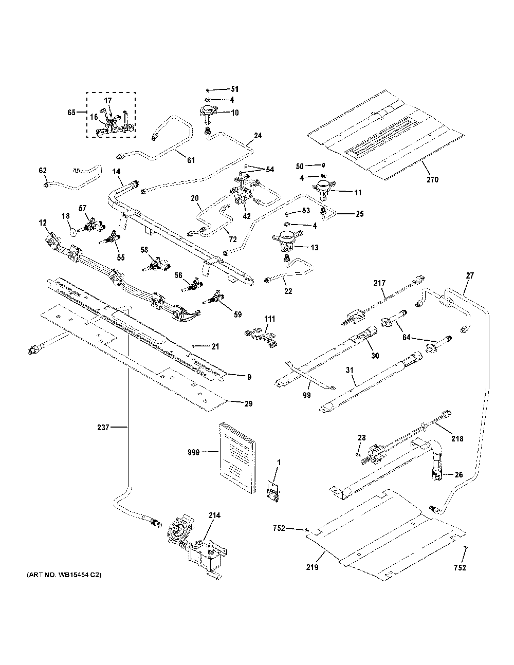 Gas & burner parts Diagram and Parts List for PGB940SEJ8SS  General Electric Range