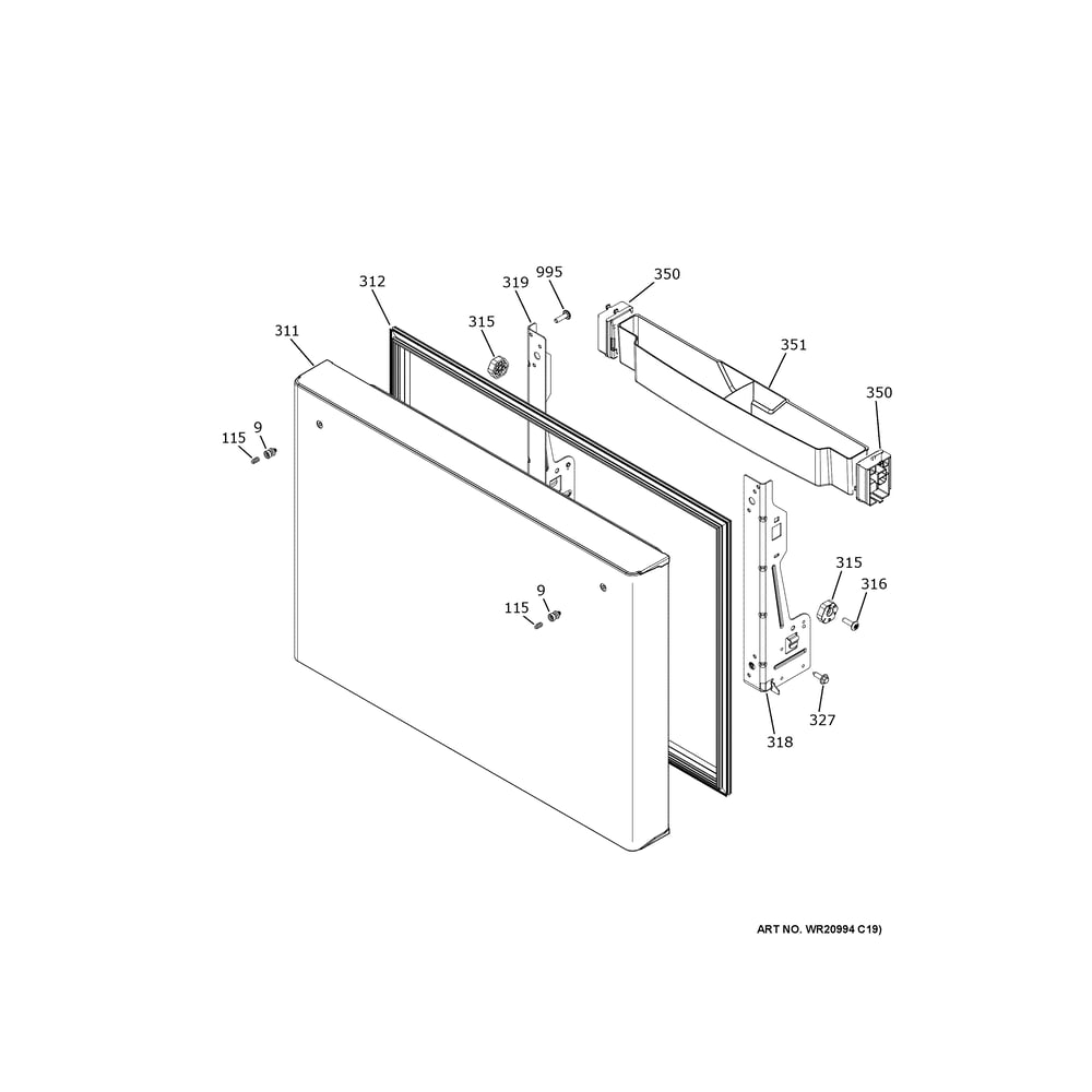 Freezer Door Diagram and Parts List for ZWE23NSYBSS  General Electric Refrigerator