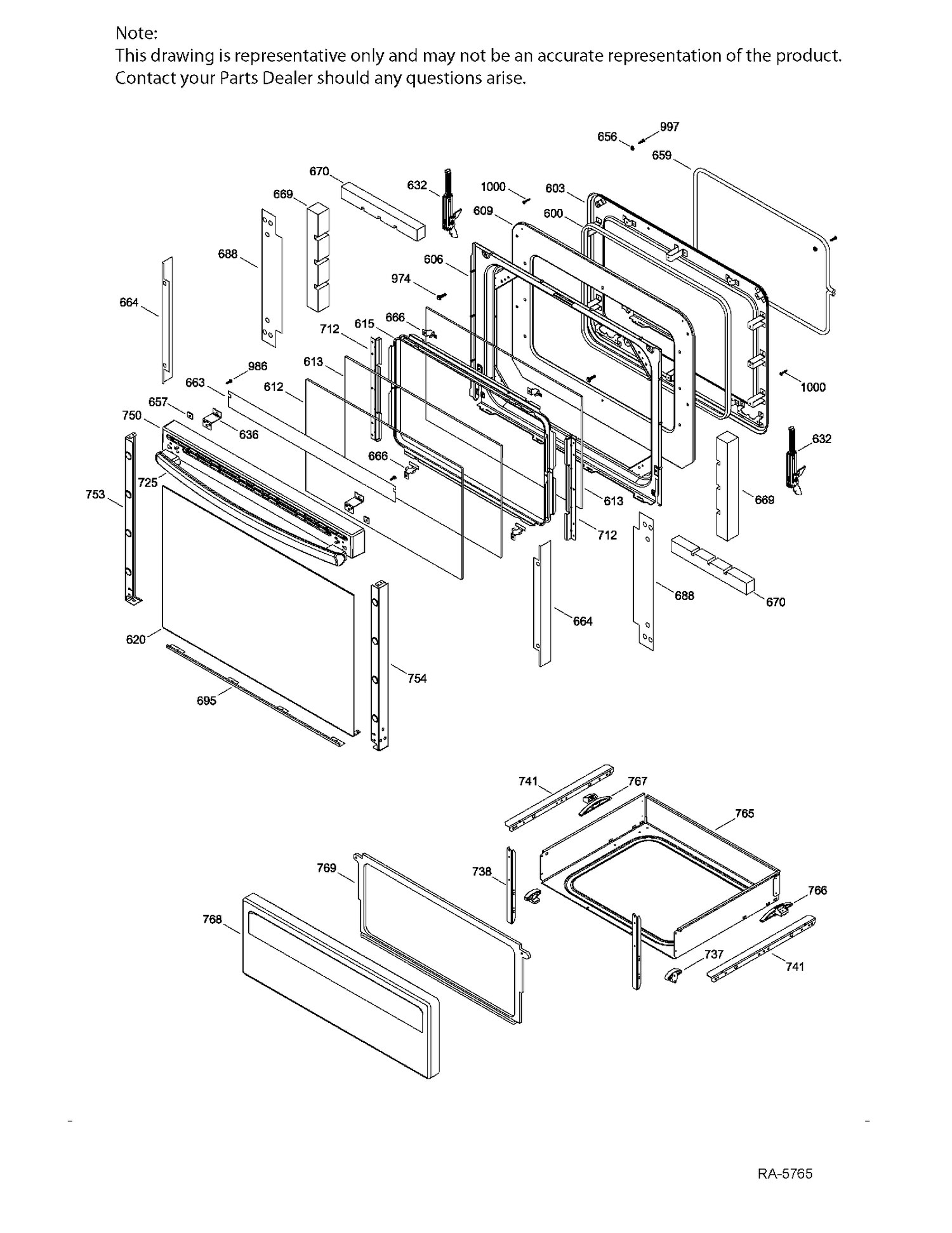 DOOR & DRAWER PARTS Diagram and Parts List for JCB860DF2WW  General Electric Range