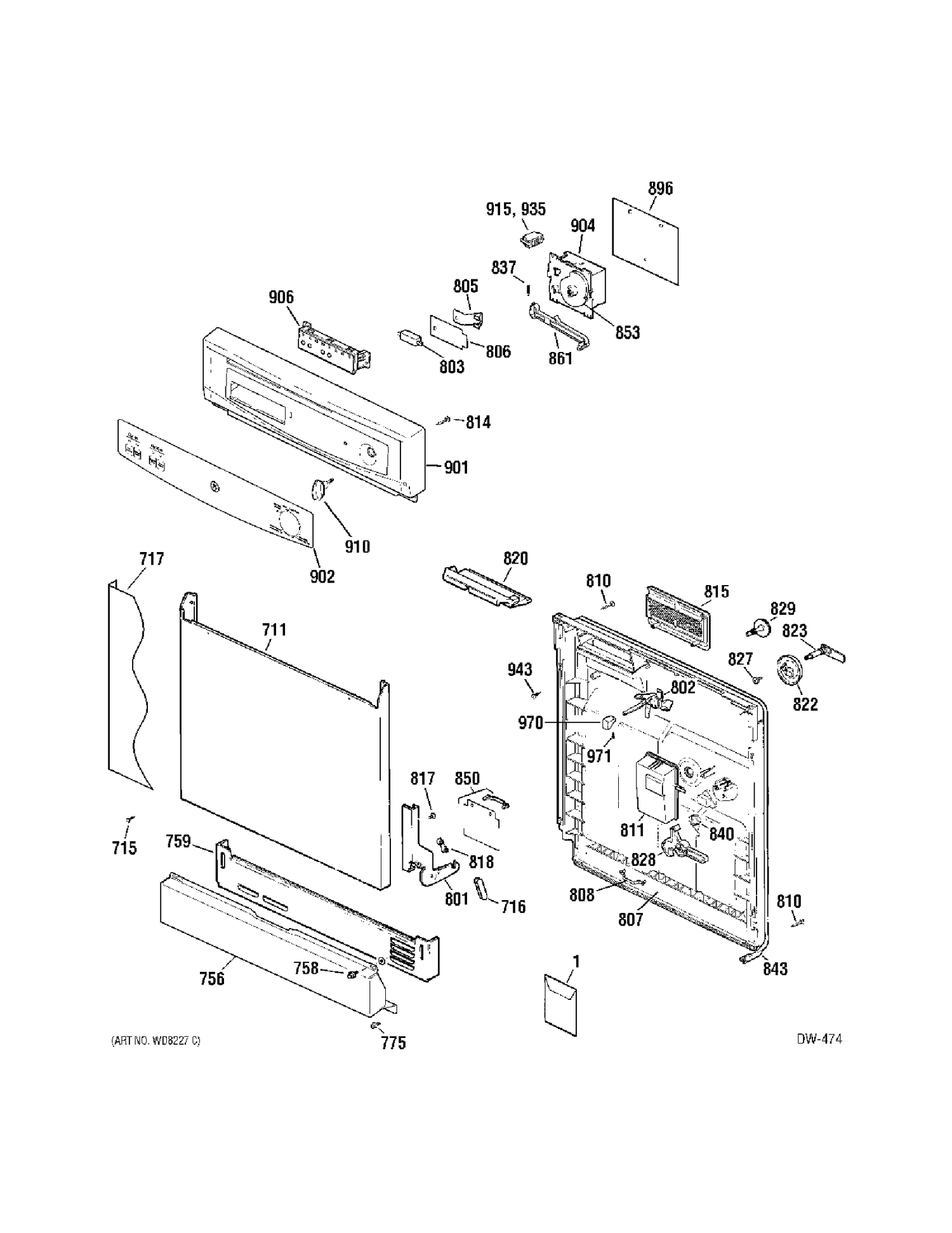 DOOR Diagram and Parts List for GSM2204N00WW  General Electric Dishwasher