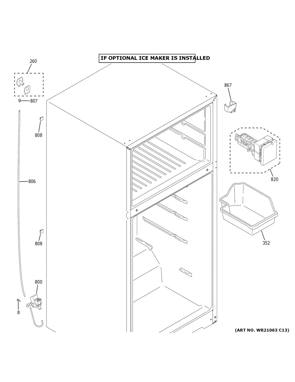 Ice Maker Diagram and Parts List for GTE17DTNFRCC  General Electric Refrigerator