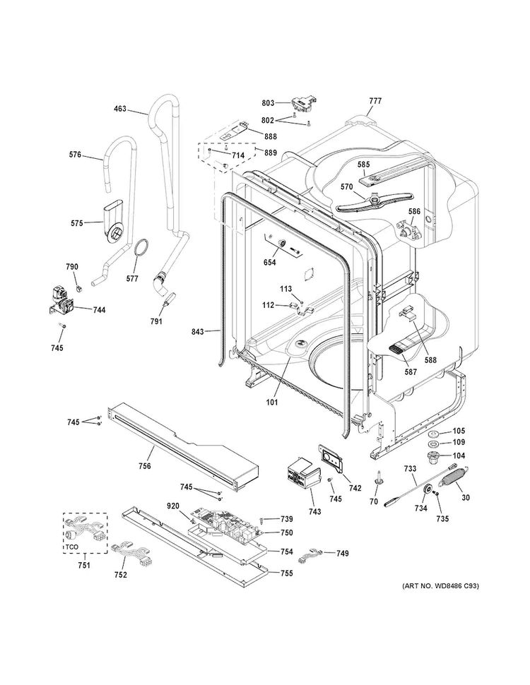 Body Parts Diagram and Parts List for GDF520PGD4BB  General Electric Dishwasher