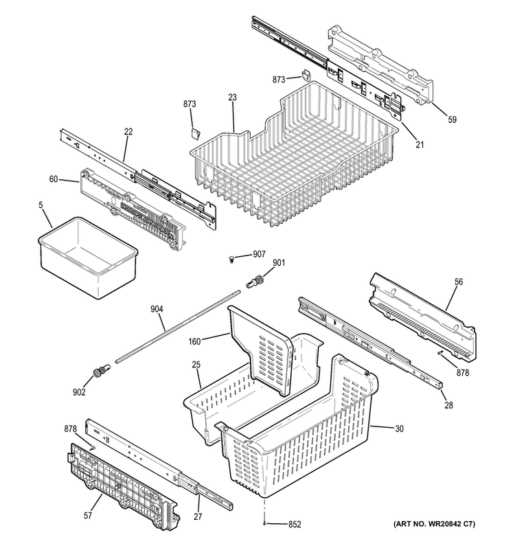 Freezer Shelves Diagram and Parts List for PGSS5RKZJSS  General Electric Refrigerator