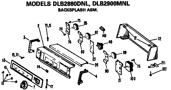 Backsplash Assembly Diagram and Parts List for DLB2880DNL  Hotpoint Dryer