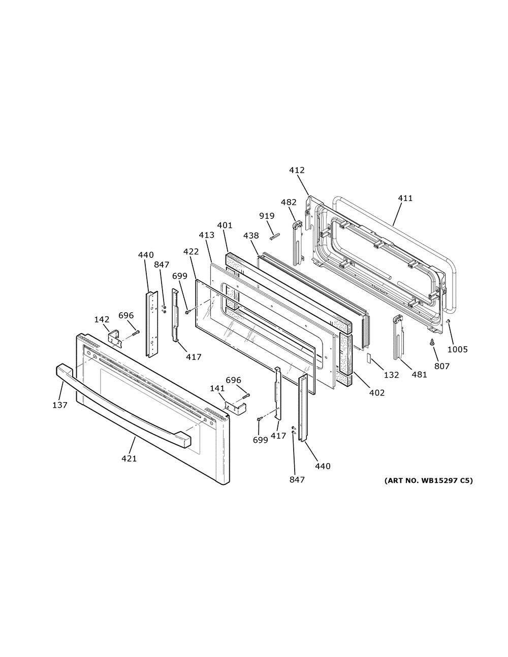 Upper Door Diagram and Parts List for PS960YP7FS  General Electric Range