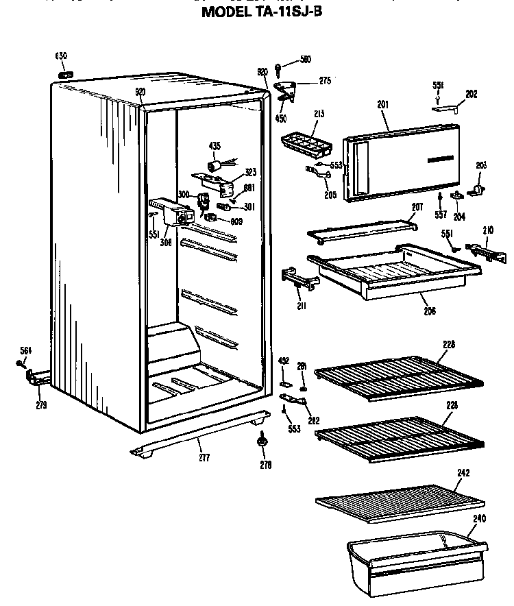 Cabinet Parts Diagram and Parts List for TA11SJB  General Electric Refrigerator