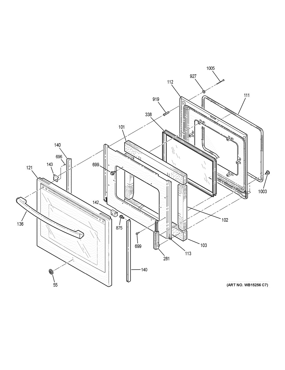 Door Diagram and Parts List for PB930SL2SS  General Electric Range