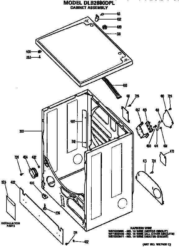 Cabinet Assembly Diagram and Parts List for DLB2880DPL  Hotpoint Dryer