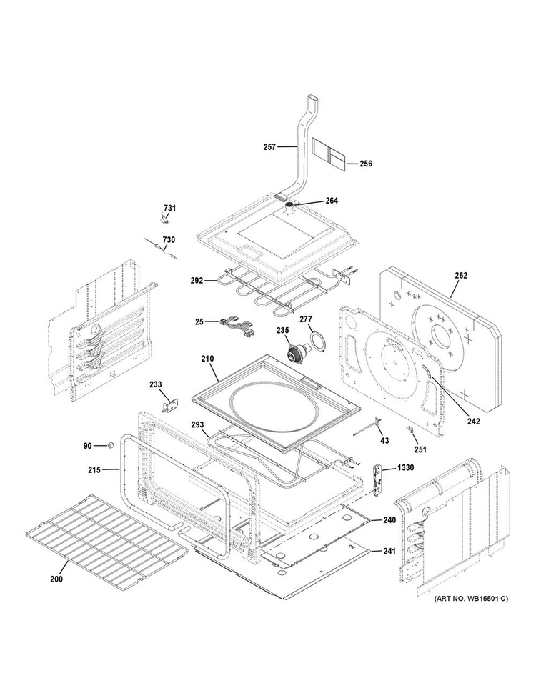 Lower Oven Diagram and Parts List for CHS995SEL1SS  General Electric Range