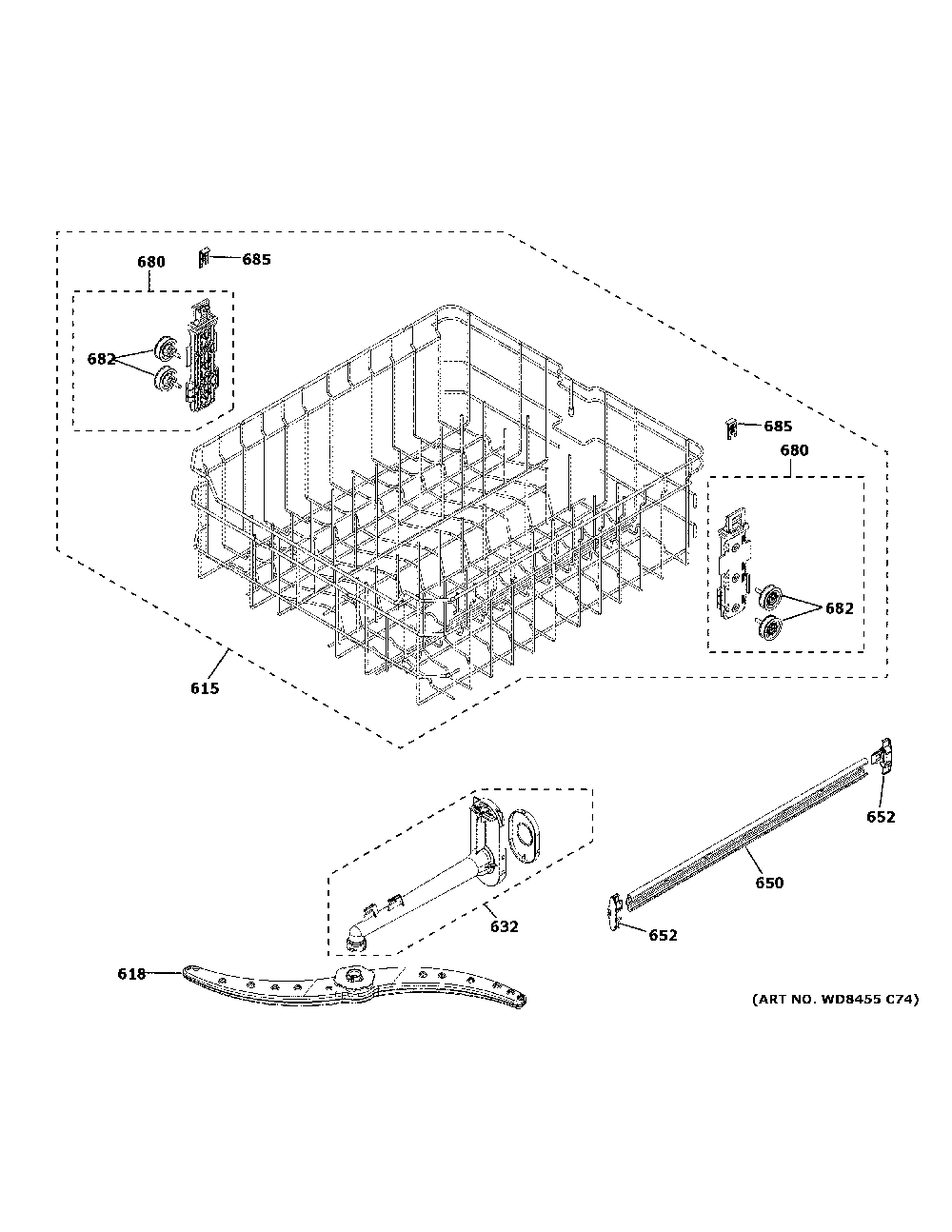 Upper rack assembly Diagram and Parts List for GDF510PGM4BB  General Electric Dishwasher