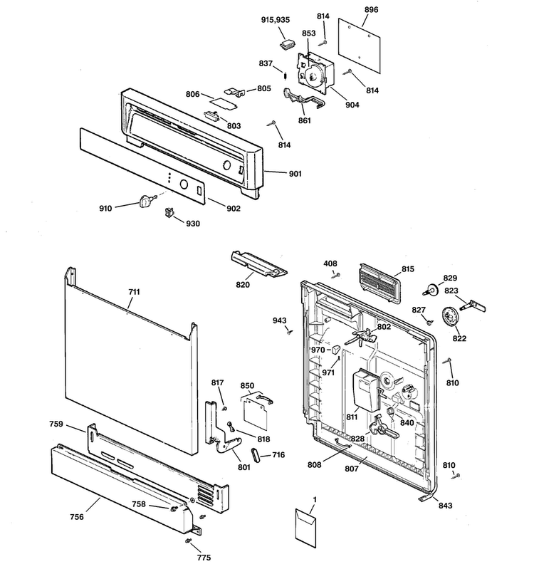 Escutcheon & Door Assembly Diagram and Parts List for GSD2001J20BB  General Electric Dishwasher
