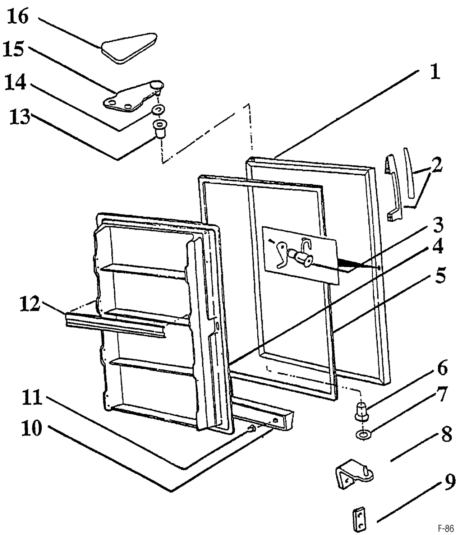DOOR ASSEMBLY Diagram and Parts List for JYE11DRW  General Electric Freezer