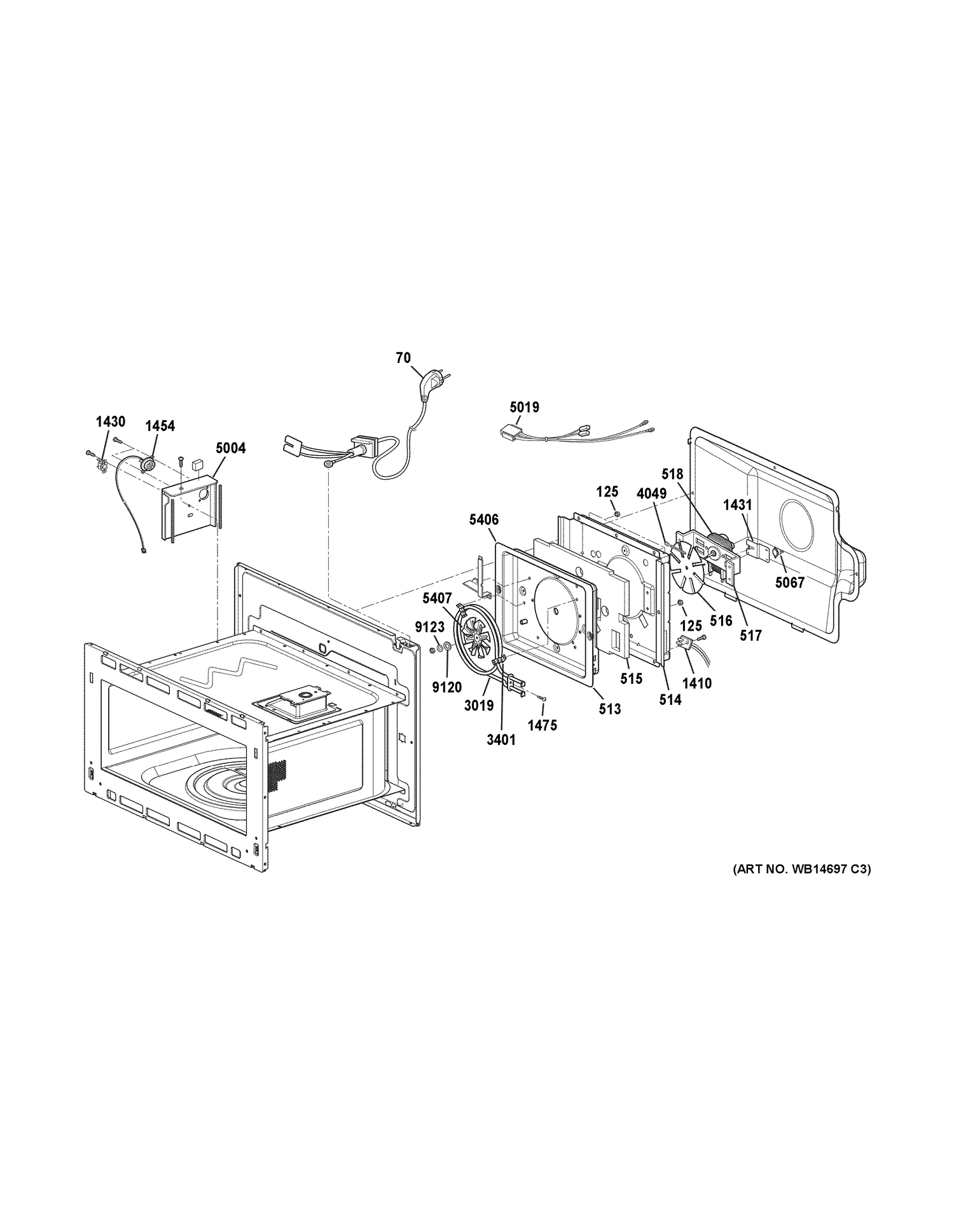 INTERIOR PARTS 1 Diagram and Parts List for CWB7030SL2SS  General Electric Microwave Oven Combo