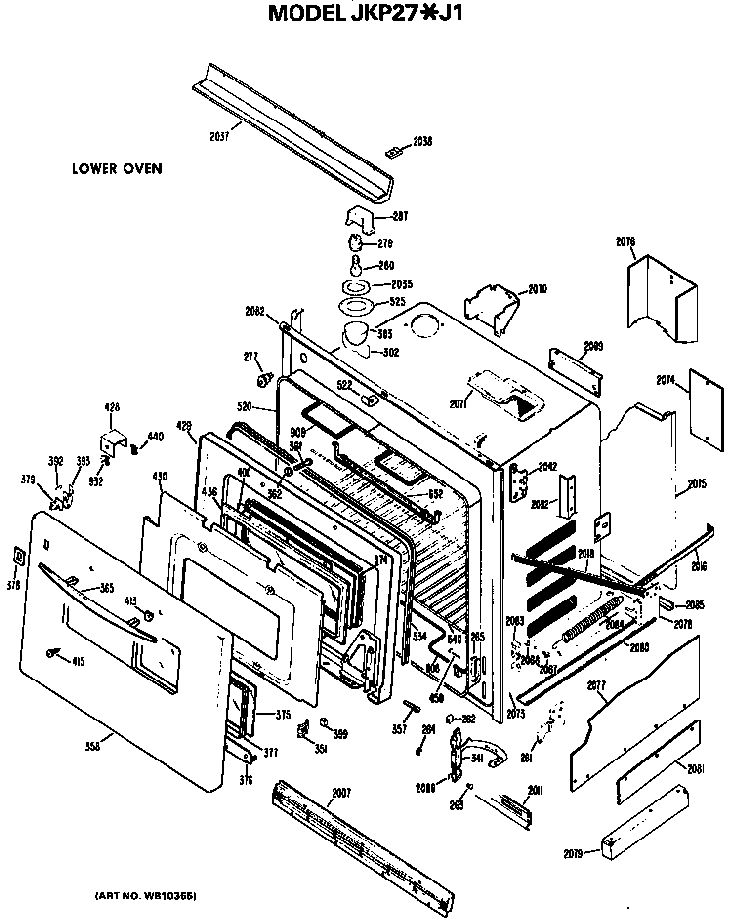 Lower Oven Diagram and Parts List for JKP27J1  General Electric Wall Oven