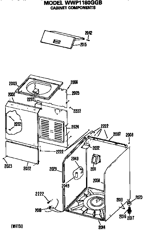 Cabinet Diagram and Parts List for WWP1180GGB  General Electric Washer