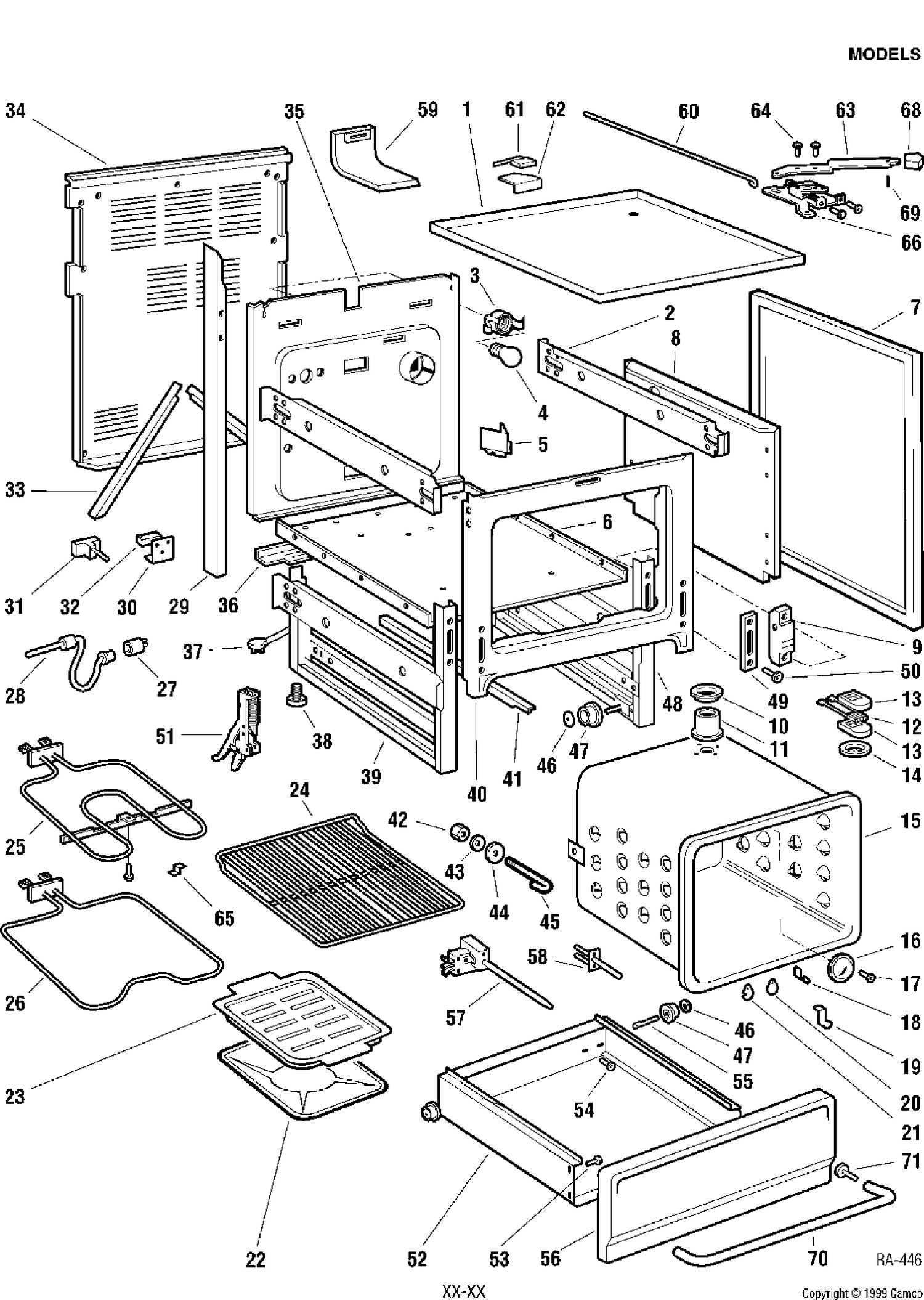 CHASSIS Diagram and Parts List for GRCR3840VS-1  General Electric Range