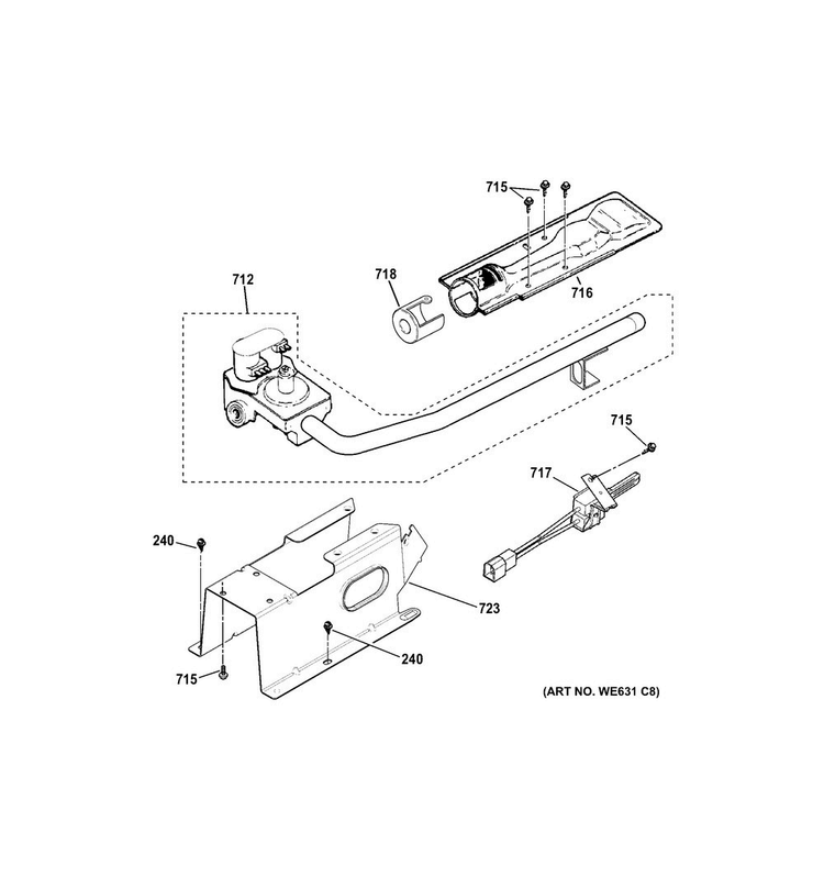 Gas Valve & Burner Assembly Diagram and Parts List for GTD18GSSJ0WW  General Electric Dryer