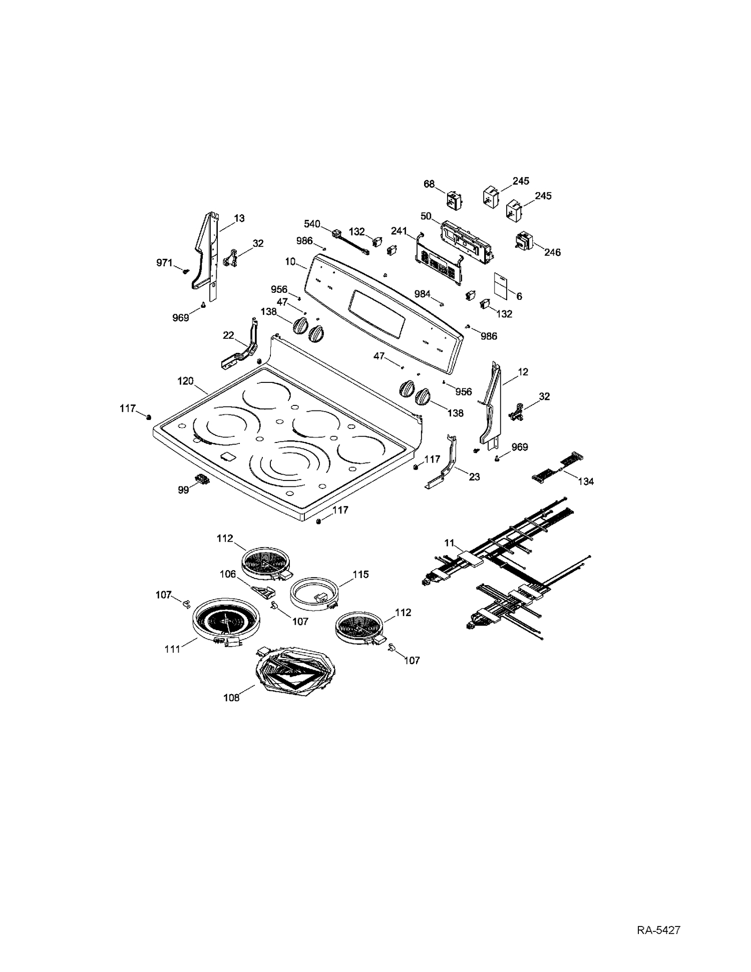 CONTROL PANEL & COOKTOP Diagram and Parts List for PCB905SV3SS  General Electric Range